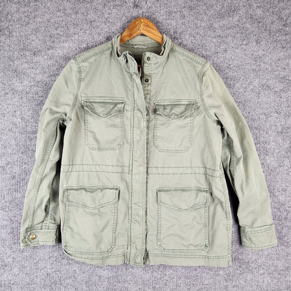 Gap Jacket Womens Green Utility Field Medium Cotton Blend Full Zip Snap Button